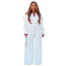 Vêtements ethniques Vêtements africains pour femmes 2 pièces élégantes manches longues col en V noir beige haut pantalon correspondant ensembles Dashiki Afrique