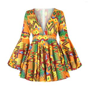 Etnische Kleding Afrikaanse Kleding Voor Vrouwen 2024 Zomer V-hals Polyester Afdrukken T-shirt Met Lange Mouwen Top Nigeriaanse