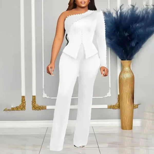 Vêtements ethniques Vêtements africains pour femmes 2 PCS Printemps Élégant Manches longues Blanc Noir Rouge Top Pantalon Ensembles assortis