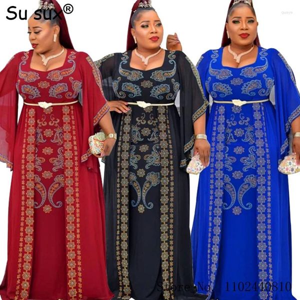 Vêtements ethniques Vêtements africains pour femmes Dashiki Robe Robes Kaftan Musulman Robe de soirée de mariage en mousseline de soie à manches évasées Maxi Robe de soirée