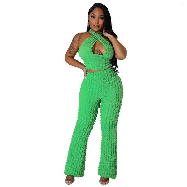 Vêtements ethniques vêtements africains femmes 2 pièces ensemble licou creux haut court pantalon costume mode solide Jacquard Sexy élégant tenues 2023