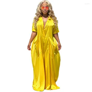 Vêtements ethniques Vêtements africains Femmes Été Sexy 3 Couleurs Manches courtes Col V Polyester Robe longue