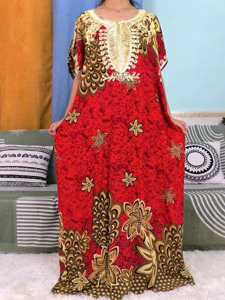 Ropa étnica Vestidos de algodón africano para mujeres Dubai Apliques florales Mangas cortas Ajuste suelto Femme Robe Muslim Boubou Ropa con Hijabs