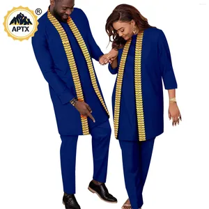 Vêtements ethniques Couples africains Vêtements Bazin Riche Hommes Costumes Tenues Kaftan 3 pièces Ensembles correspondant aux femmes Top Tee Pantalon et gilet Tenue