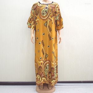 Etnische kleding Afrikaanse dashiki modieuze katoenen gouden kleur vlinder mouw elegante mooie lange jurken voor vrouwen grote sjaal