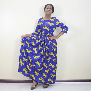 Vêtements ethniques africain Dashiki Sexy dos nu élégant fermeture éclair jaune cheval motif imprimé bleu longues robes pour fête mode dame