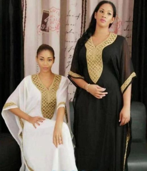 Vêtements ethniques Africain Dashiki Femmes039s Mode Abaya Élégant Tissus En Mousseline De Soie Blanc Noir Dentelle Lâche Longue Robe Taille I96559156180420