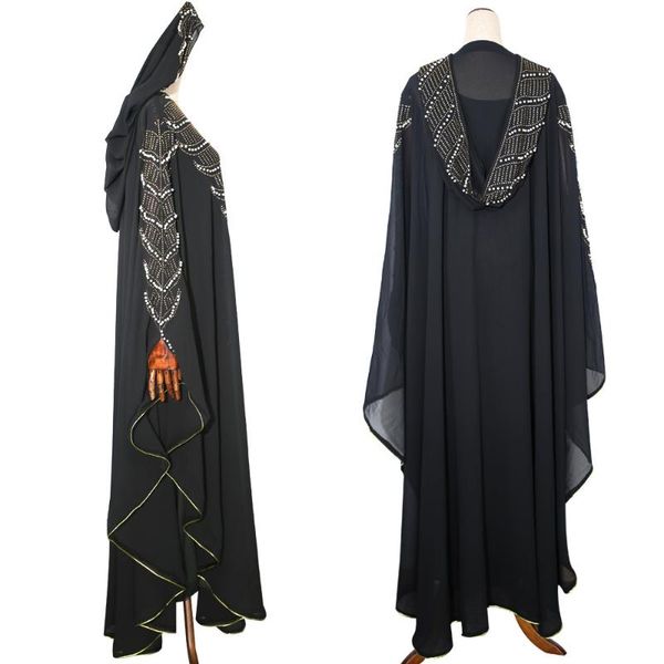 Ropa étnica Diseño africano Rebordear Abaya Dashiki Vestido Bat Manga Cabo Musulmán Bazin Largo Maxi Robe Vestidos África Sudaderas con capucha Tradicional