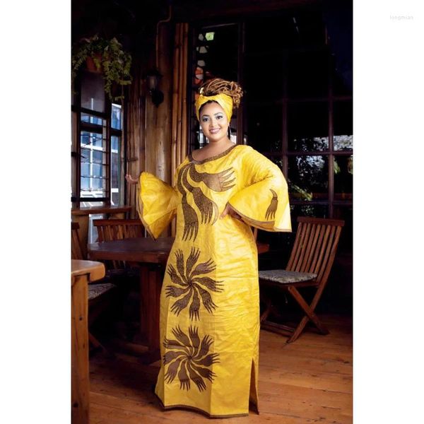 Ropa étnica Vestido de diseño africano para mujer Bazin Riche bordado largo