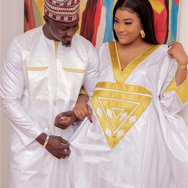 Vêtements ethniques robe africaine pour femme Couple africain mode Agbada ordinateur broderie daigne longue robe 230419