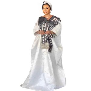 Vêtements ethniques Robe africaine pour femme plus taille robe bazin riche broderie avec plancher à broderie robe longue avec écharpe d240419