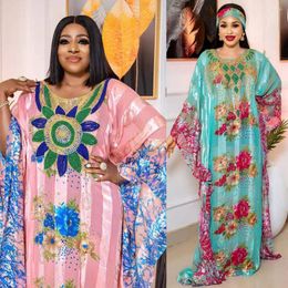 Etnische kleding Afrikaanse jurken voor print chiffon dames femme diamanten boubou robe abaya dubai long kaftan maxi jurk met elastische binnenkant