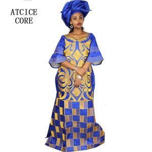 Vêtements ethniques Robes africaines pour femme Bazin Riche Computer Broderie Plus Taille Robe longue avec écharpe A023 230419