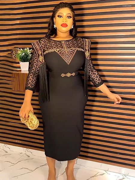 Vêtements ethniques Robes africaines pour femme Nigeria Manches en dentelle Bodycon Maxi Robe Elegant Offant Bureau Sauthoueurs Occasions Forme