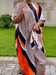Ropa étnica vestidos africanos para mujeres primavera otoño otoño africano impresión de lino vestido largo ropa africana mujeres t240510
