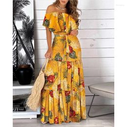 Ropa étnica vestidos africanos para mujer verano Dashiki cuello con volantes estampado elegante fiesta vestido largo túnica tradicional