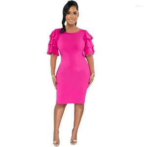 Ropa étnica Vestidos africanos para mujeres 2024 Llegada Moda de verano Sólido Slim Elegante Vestido de fiesta Puff Manga Rosa Rojo Verde Midi