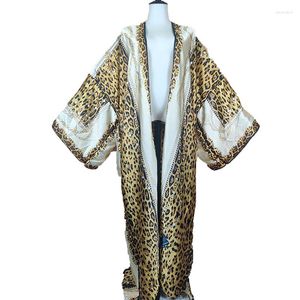 Ropa étnica Vestidos africanos para mujeres Oversize Sexy Lady Summer Beach Silk Printed Long Cardigans Kuwait Muslim Rob Kimonos