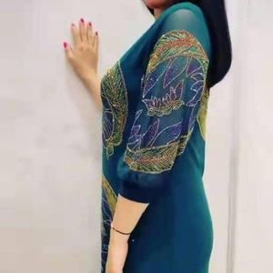 Vêtements ethniques Robes africaines pour femmes Modeste Musulman Kaftan Bleu Été Floral Plus Taille Robe Robes De Fiesta Soirée