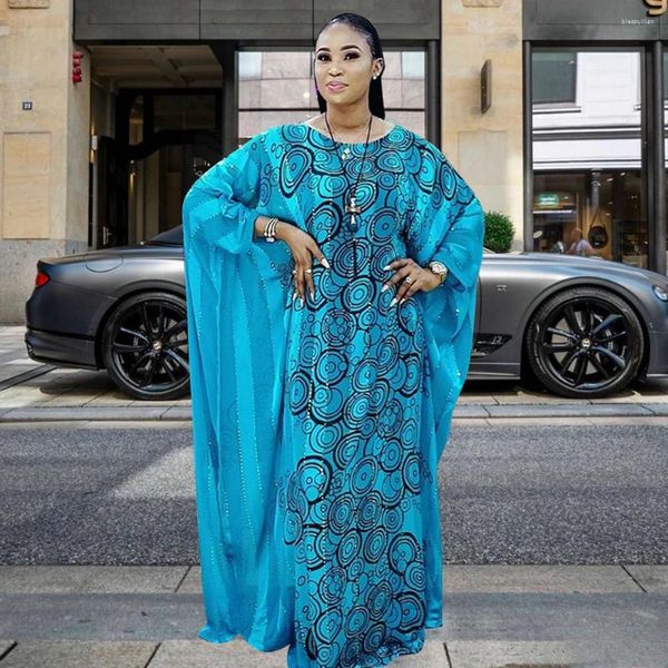 Vêtements ethniques Robes africaines pour femmes riches Bazin Evening Party Maxi Robe colorée Stripe Circle Print Nigeria Long Robe Elegant Sexy