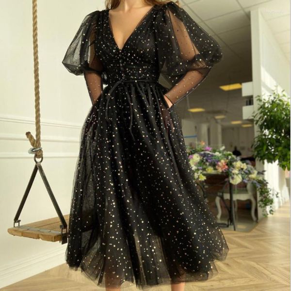 Vêtements ethniques robes africaines pour femmes grande taille noir paillettes col en V robe en maille élégante soirée vêtements chics