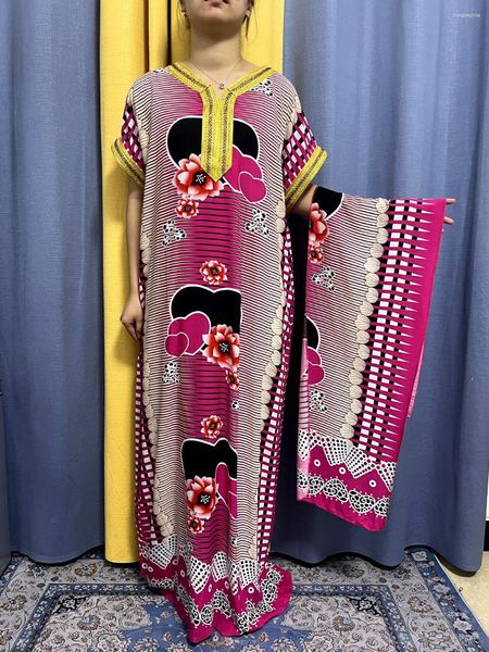 Ropa étnica Vestidos africanos para mujeres 2023 Nigeria Impreso Floral Con cuello en V Mangas cortas Abayas Ajuste suelto Femme Robe Islam Ropa con