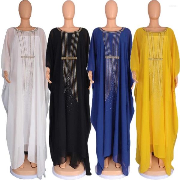 Vêtements ethniques Robes africaines pour femmes Mousseline de soie Diamants Abaya Dashiki Dubaï Kaftan Robe marocaine Caftan Robe musulmane Robe lâche