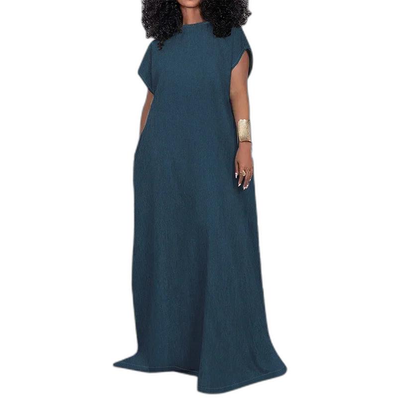 2024 Spring/Summer  Dashiki short sleeve maxi dress for Plus Size Women - Traditional Denim Fairy Office short sleeve maxi dress