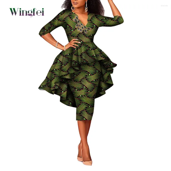 Vêtements ethniques africains pour femmes deux pièces ensemble imprimé et dentelle chemise haute jupe Dashiki vêtements Wy3348