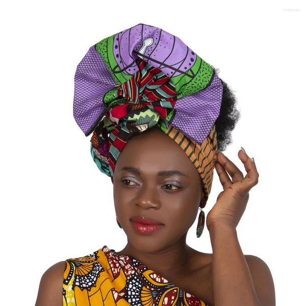 Ropa étnica cabeza africana corbata para mujeres niñas nigerianas bufandas abrigo algodón puro hermoso boda turbante 180 50 (77 19,7 pulgadas) Wyb752