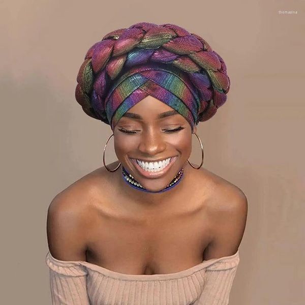 Vêtements ethniques Africain Headtie Arab Wrap Twist Turban Femmes Musulman Instant Hijab Sequin Braid Head Scarf Shimmer Auto Gele Pleated Beanie