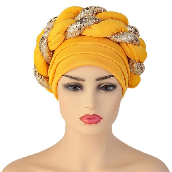 Ropa étnica Africana Headtie Lo último Aso Oke Auto Gele Ya Cap Boda nigeriana Mujeres Trenzas Turbantes Señoras Head Wraps