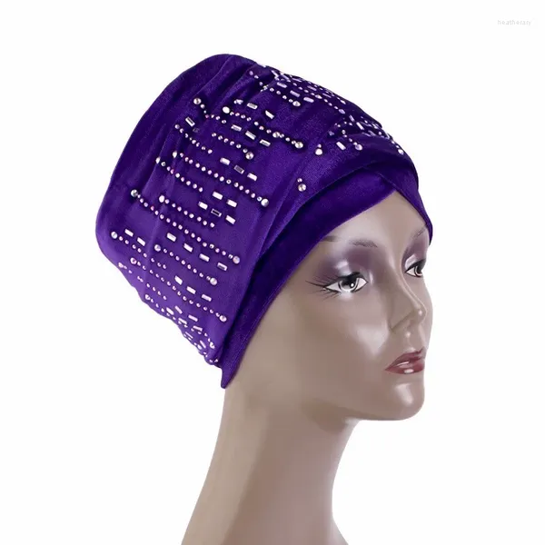 Vêtements ethniques Chapeaux africains Foulard nigérian Musulman Hijab Cap Automne Hiver Turban Strass Velours Long Headwraps pour femmes