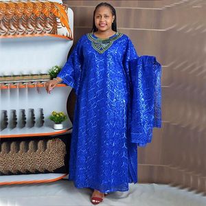 Ropa étnica vestidos de encaje africano para mujeres 2023 Moda musulmana elegante Abayas Dashiki Robe Kaftan Long Maxi Vestido con pañuelo en la cabeza