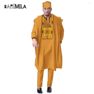 Etnische kleding Afrikaanse mannen Dashiki-kleding Shirt Broek Pak Bazin Riche Ankara Borduren Lange mouwen Tops Broek met hoed 4 STUKS WYN1884