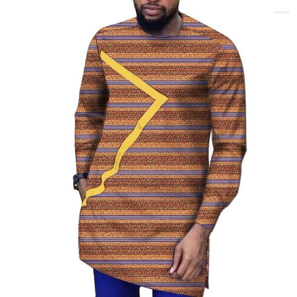 Vêtements ethniques de la chemise de chemise africaine Patchwork Design à manches longues