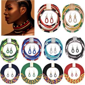 Vêtements ethniques Africain Multicouche Choker Colliers Boucles d'oreilles Femmes Bib Collier Déclaration Collier Corde Magnétisme Bouton Boho Bijoux S