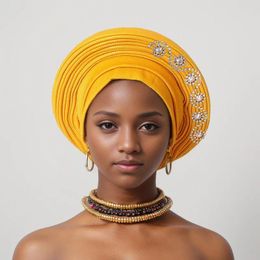 Vêtements ethniques African Nigeria Head liens avec diamants Turbante déjà fabriqué Auto Gele Bonnet Fashion Headgear Women Headscarf Wraps