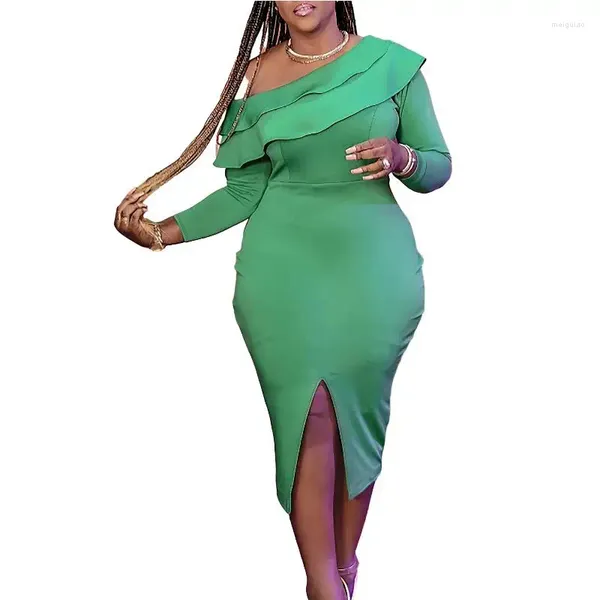 Ropa étnica Vestidos de noche de fiesta africana para mujeres Primavera Manga larga Verde Tallas grandes Vestido ajustado Dashiki África XL-5XL