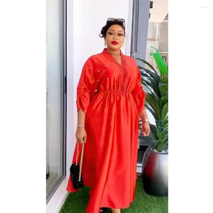 Ropa étnica Vestido africano de talla grande para mujer 2024 otoño manga larga con cuello en V rojo verde blanco rosa Maxi vestido