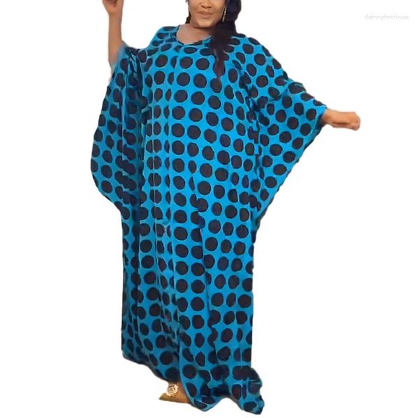 Vêtements ethniques robes africaines grande taille pour femmes été élégant demi manches col en v Polyester bleu blanc Orange robe longue Maxi