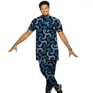 Vêtements ethniques Vêtements imprimés africains Hommes Henry Collier Chemises Pantalon Personnaliser Pantalon Ensembles Nigeria Mode Mâle Costumes Jaunes Drop