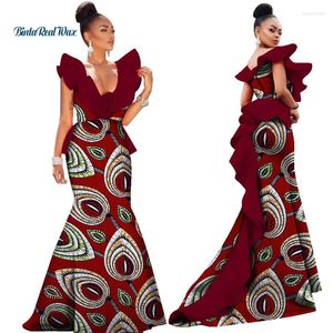 Vêtements ethniques Robes d'impression africaine pour femmes Bazin Riche Volants Taille Fleur Robes Sirène Longue Afrique Traditionnelle WY3033