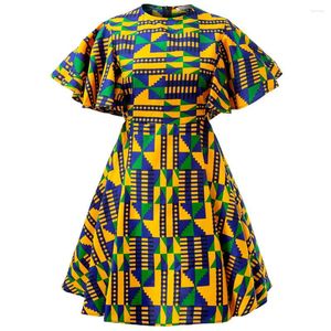 Vêtements ethniques Robes d'impression africaine pour femmes à manches courtes robe midi Kente traditionnelle longueur au genou vêtements dames