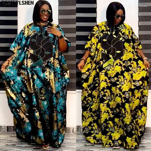 Ropa étnica Vestidos estampados africanos para mujeres 2023 Tradicional Nigeria Azul Amarillo Caftan Vestido suelto Abaya Musulman Robe Femme África