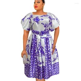 Vêtements ethniques Robes d'impression africaine Été Femmes élégantes à manches courtes Bleu Violet Vert Robe en polyester Dashiki