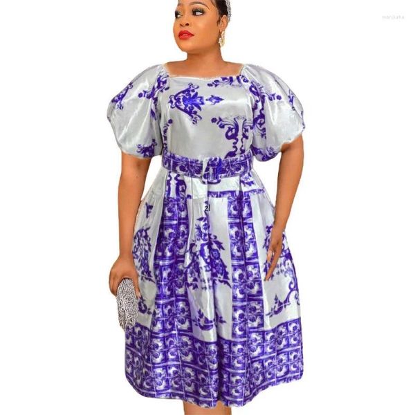 Ropa étnica Vestidos estampados africanos Verano Elegante Mujer Manga corta Azul Púrpura Verde Poliéster Vestido Dashiki