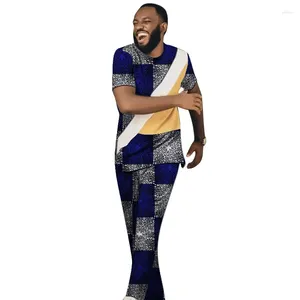 Vêtements ethniques imprimés africains à manches courtes pour hommes ensembles personnaliser pantalon costume mode nigériane mâle patchwork hauts costumes goutte