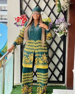Vêtements ethniques Ensemble africain Femmes Summer Fashion Style à manches longues Deux pièces ensembles en mousseline de mousseline et combinaison de pantalon polyester