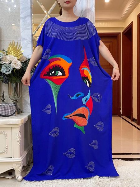 Vêtements ethniques Summer Summer Souche courte avec grande robe écharpe Diamants floraux imprimés Boubou Maxi Islam Femmes Coton Abaya